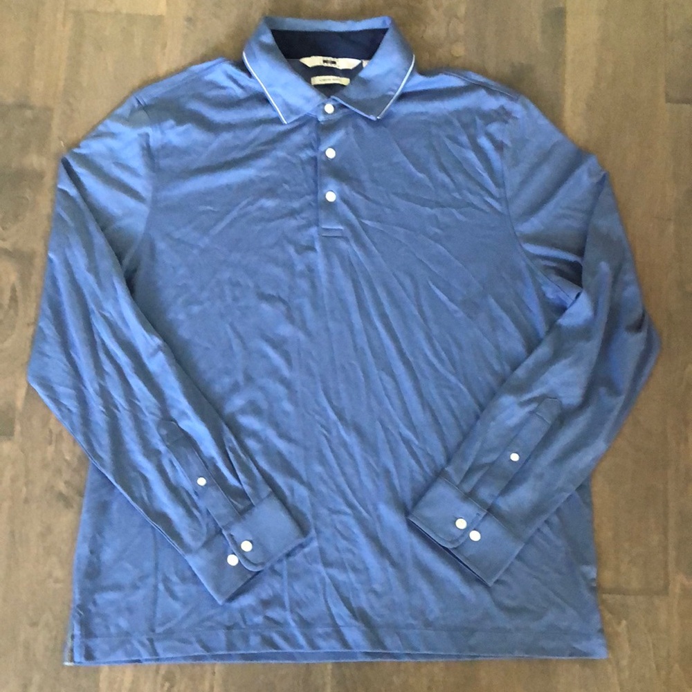 Joseph Abboud liquid soft long sleeve polo XL medium blue 100% cotton